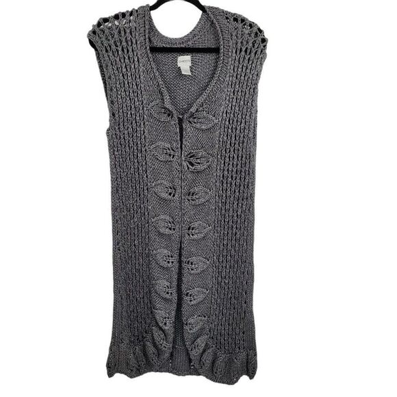 Chico's Womens 2 Cardigan Longline Knit Metallic Sleeveless Medieval Duster - Picture 4 of 12
